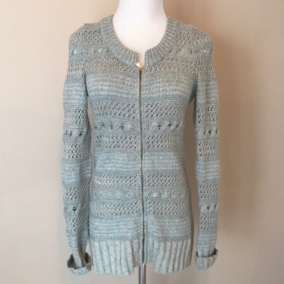 Anthropologie blue & silver zip-up cardigan S - Picture 3 of 7